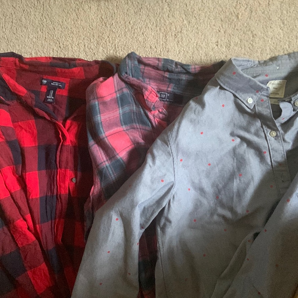 3 button down Shirts from the Gap - 2 plaid and one polka dot dress shirt